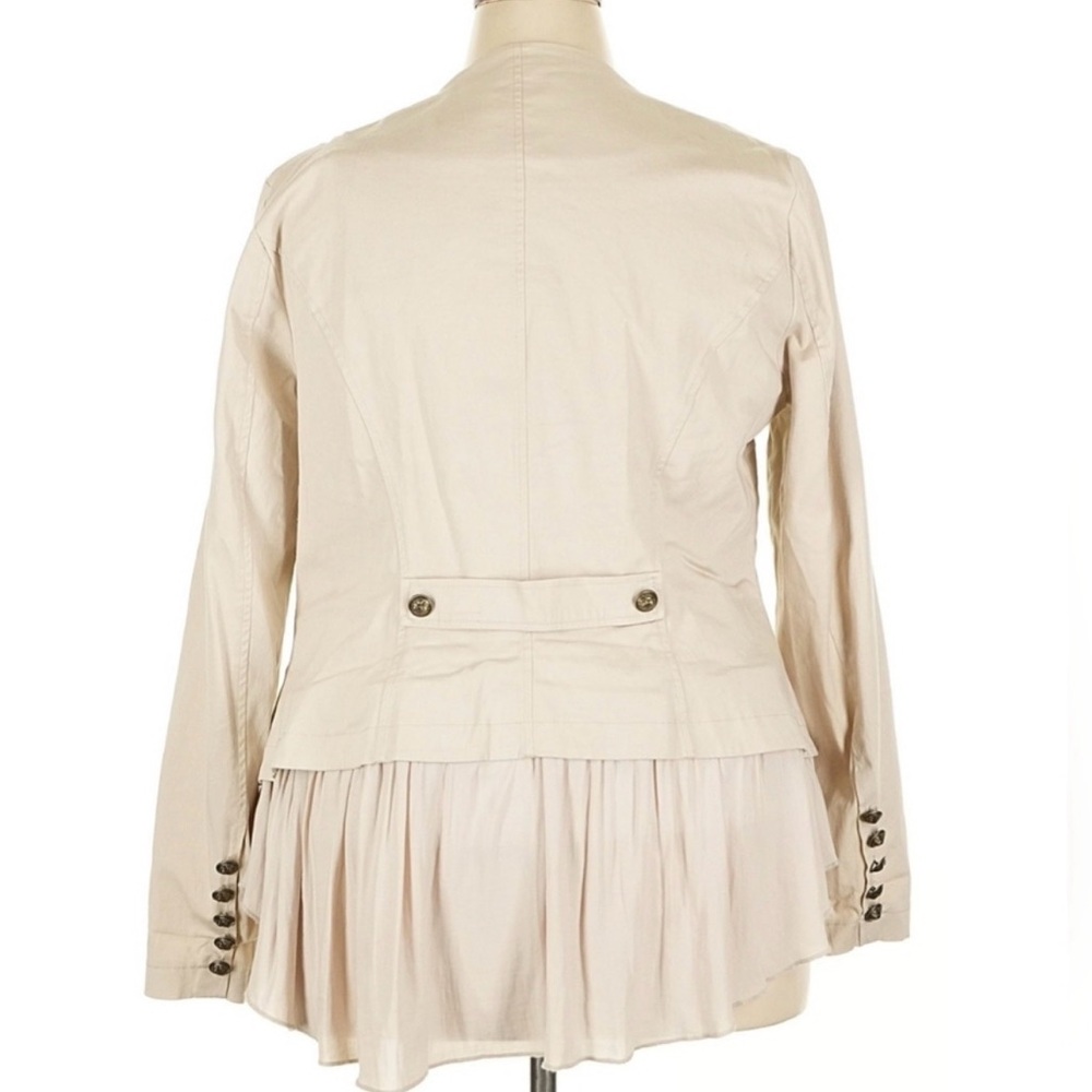 Size 2 Torrid Stretch Twill Military Beige Hi-Lo Peplum Flutter Hem Jacket NWT - Picture 4 of 6